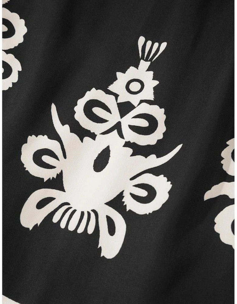 Black Western Geometric Print 3/4 Sleeve Loose Midi Dress