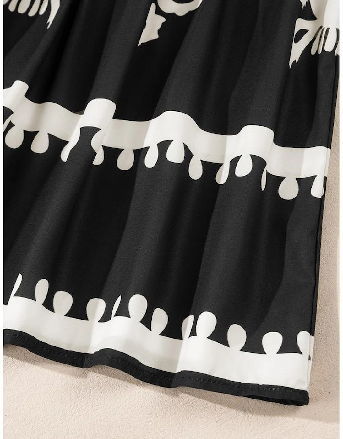 Black Western Geometric Print 3/4 Sleeve Loose Midi Dress