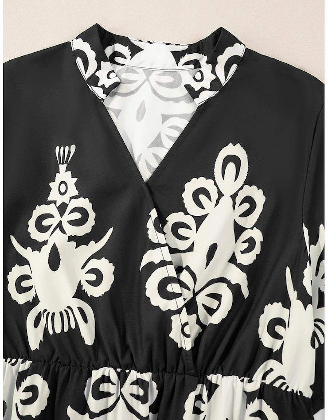 Black Western Geometric Print 3/4 Sleeve Loose Midi Dress