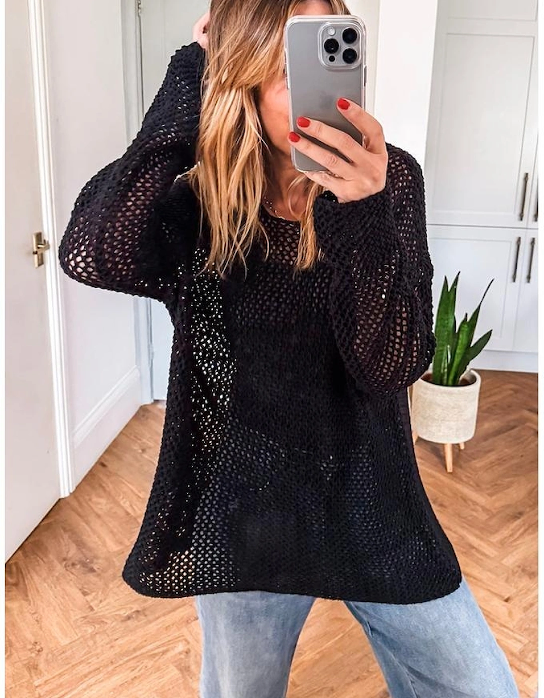 Black Crochet Hollow-out Jumper Top Sweater