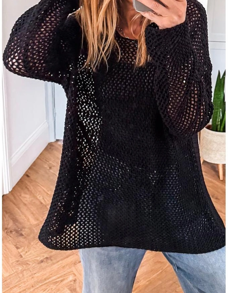 Black Crochet Hollow-out Jumper Top Sweater