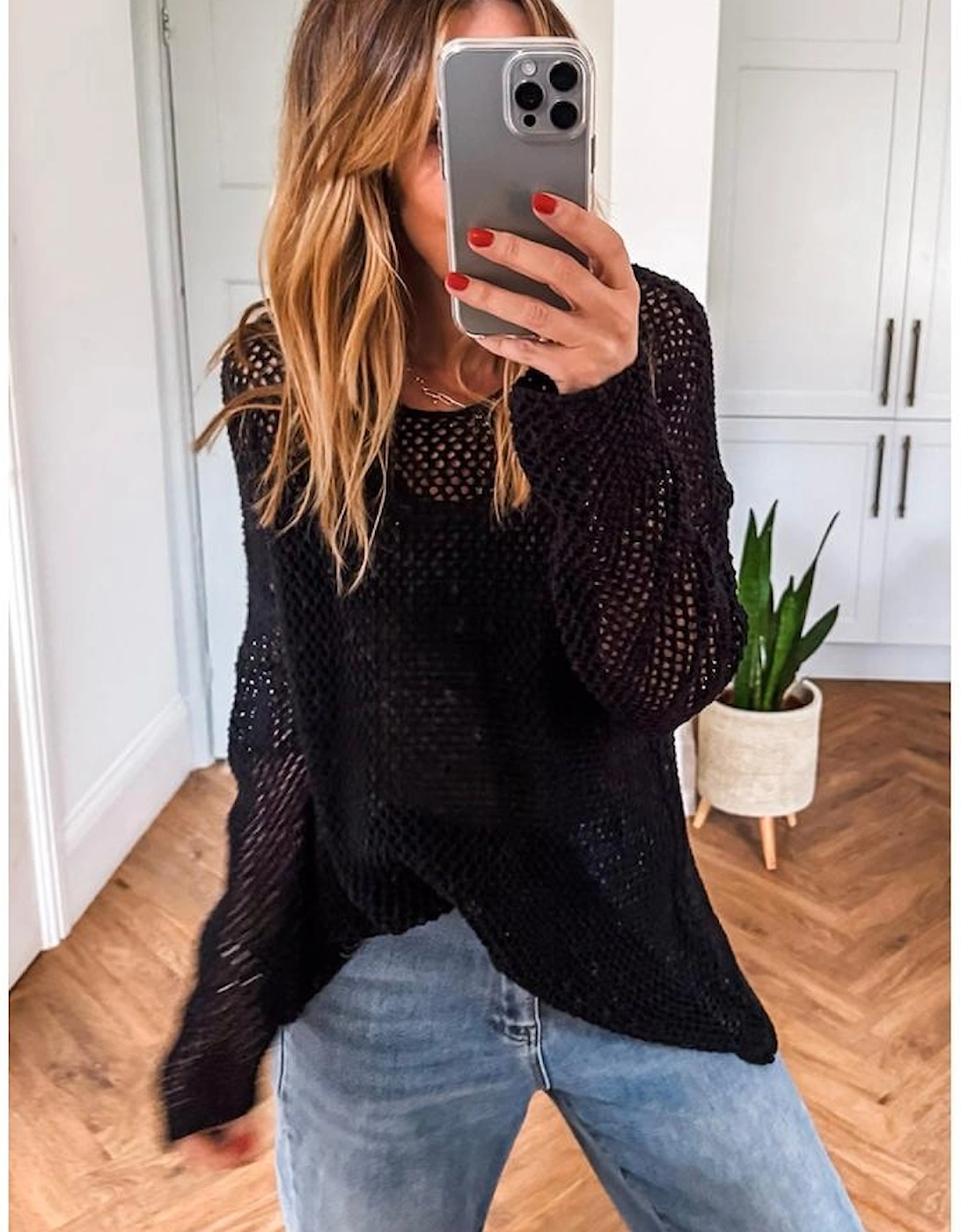Black Crochet Hollow-out Jumper Top Sweater