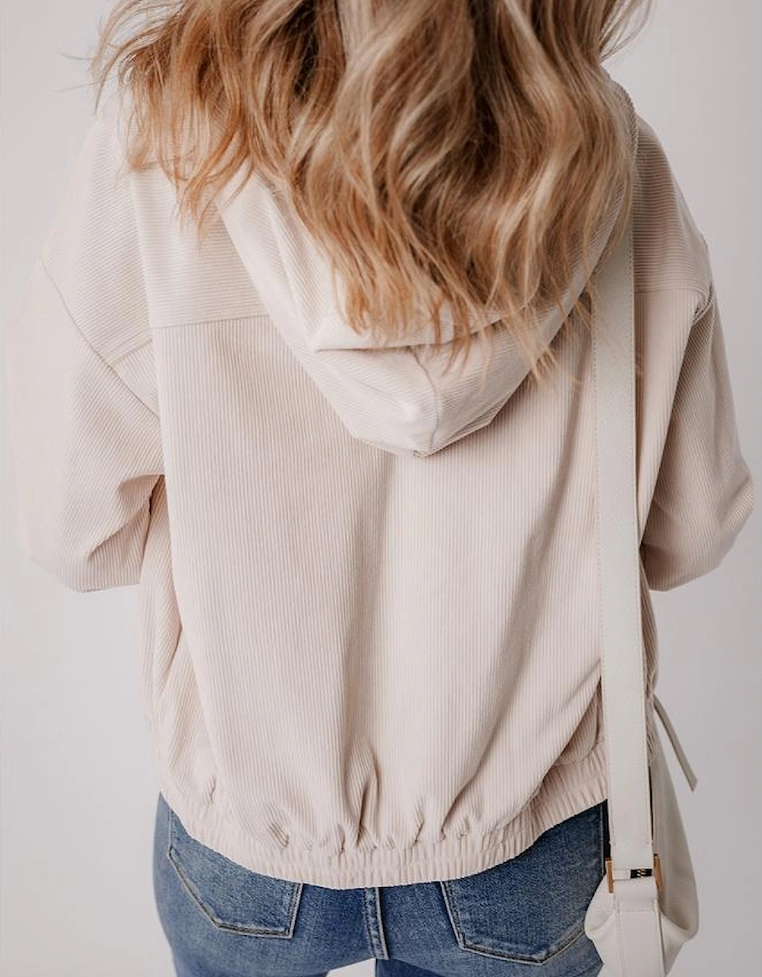 White Corduroy Drawstring Hooded Pocket Zip Up Jacket, 16 of 15