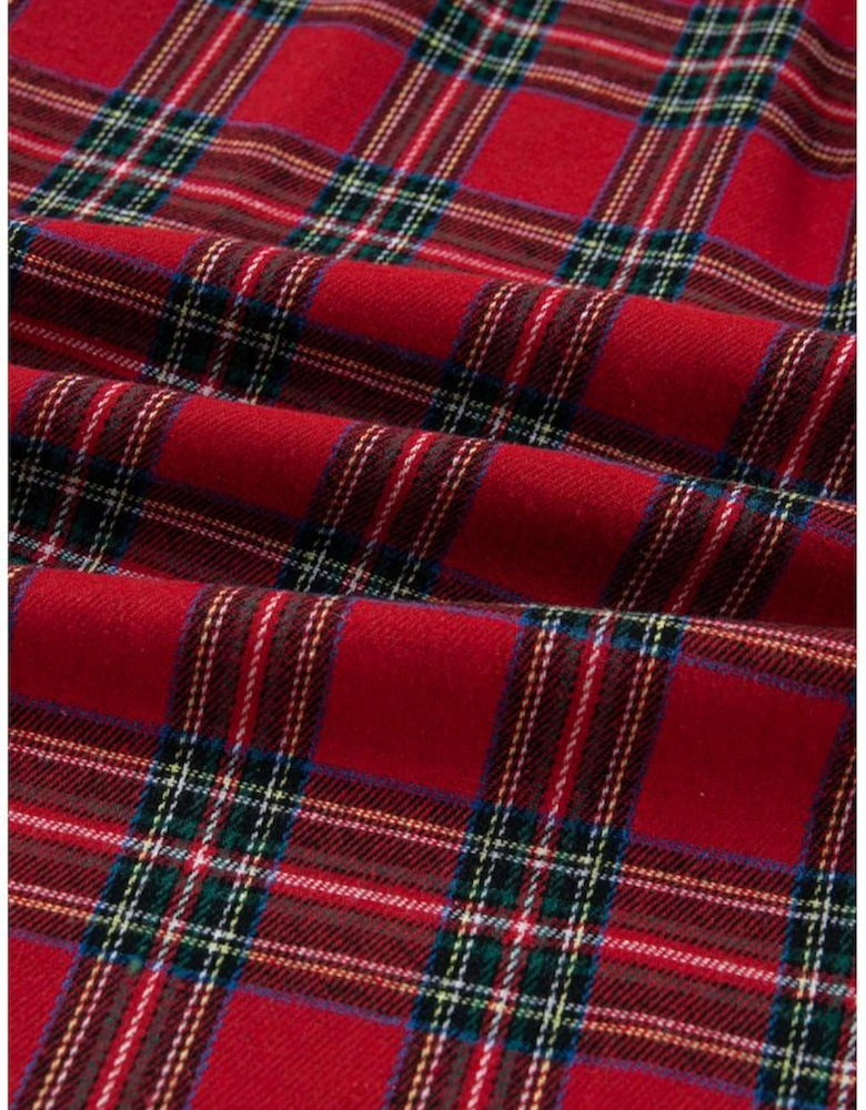 Red Plaid Contrast Patched Christmas Holiday Long Sleeve Shirt and Short 2pcs Pajama Set