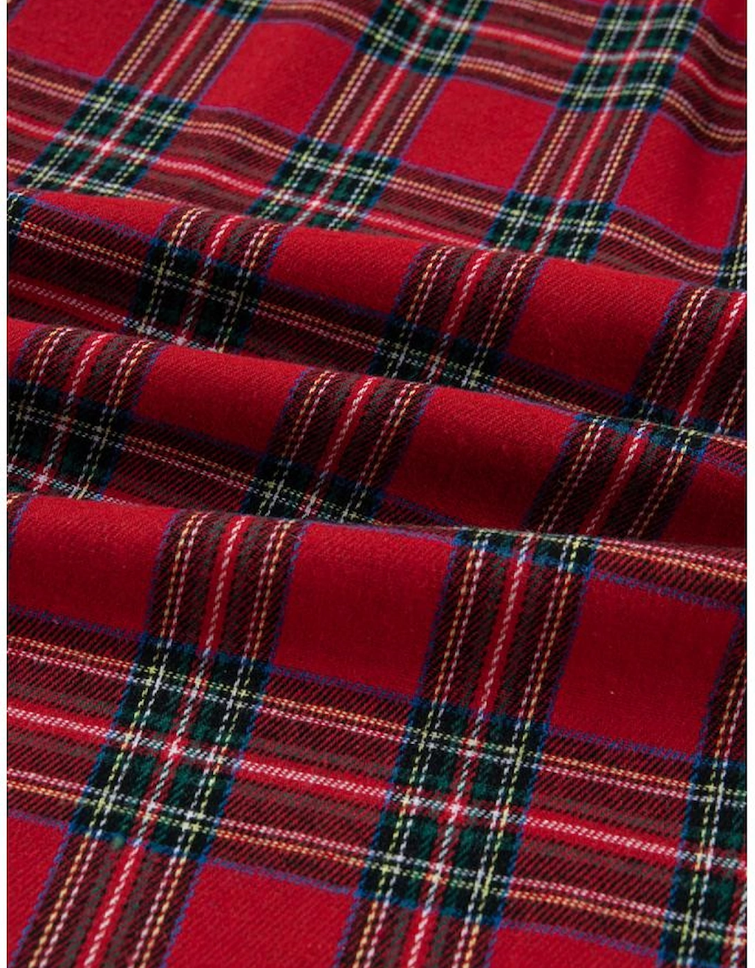 Red Plaid Contrast Patched Christmas Holiday Long Sleeve Shirt and Short 2pcs Pajama Set