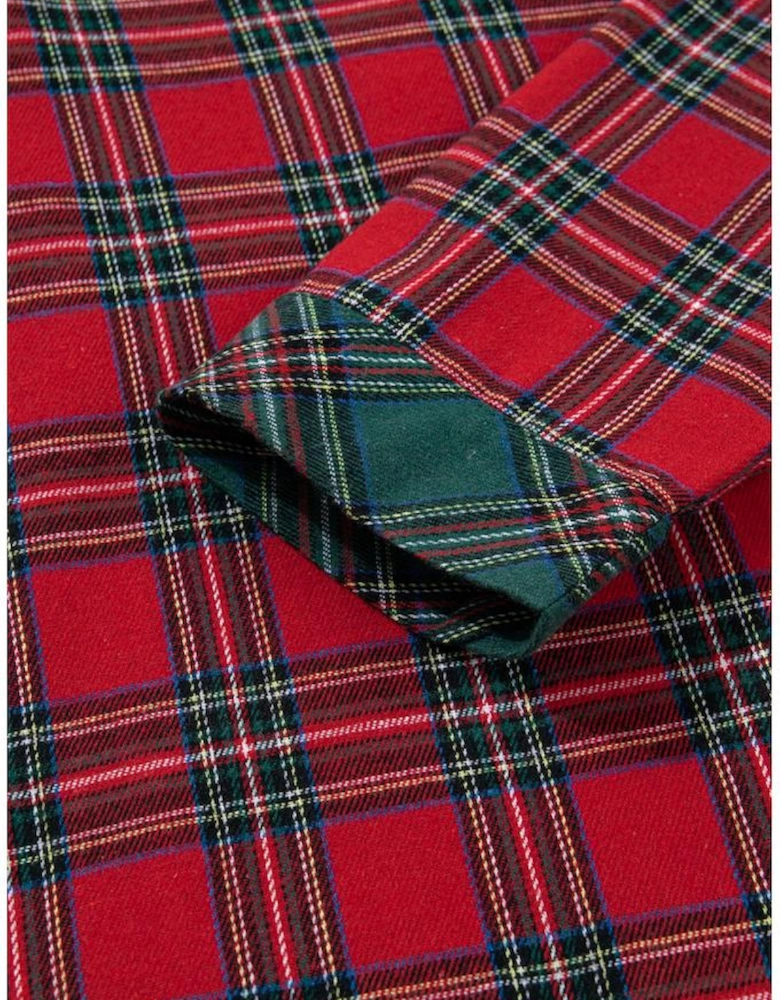 Red Plaid Contrast Patched Christmas Holiday Long Sleeve Shirt and Short 2pcs Pajama Set