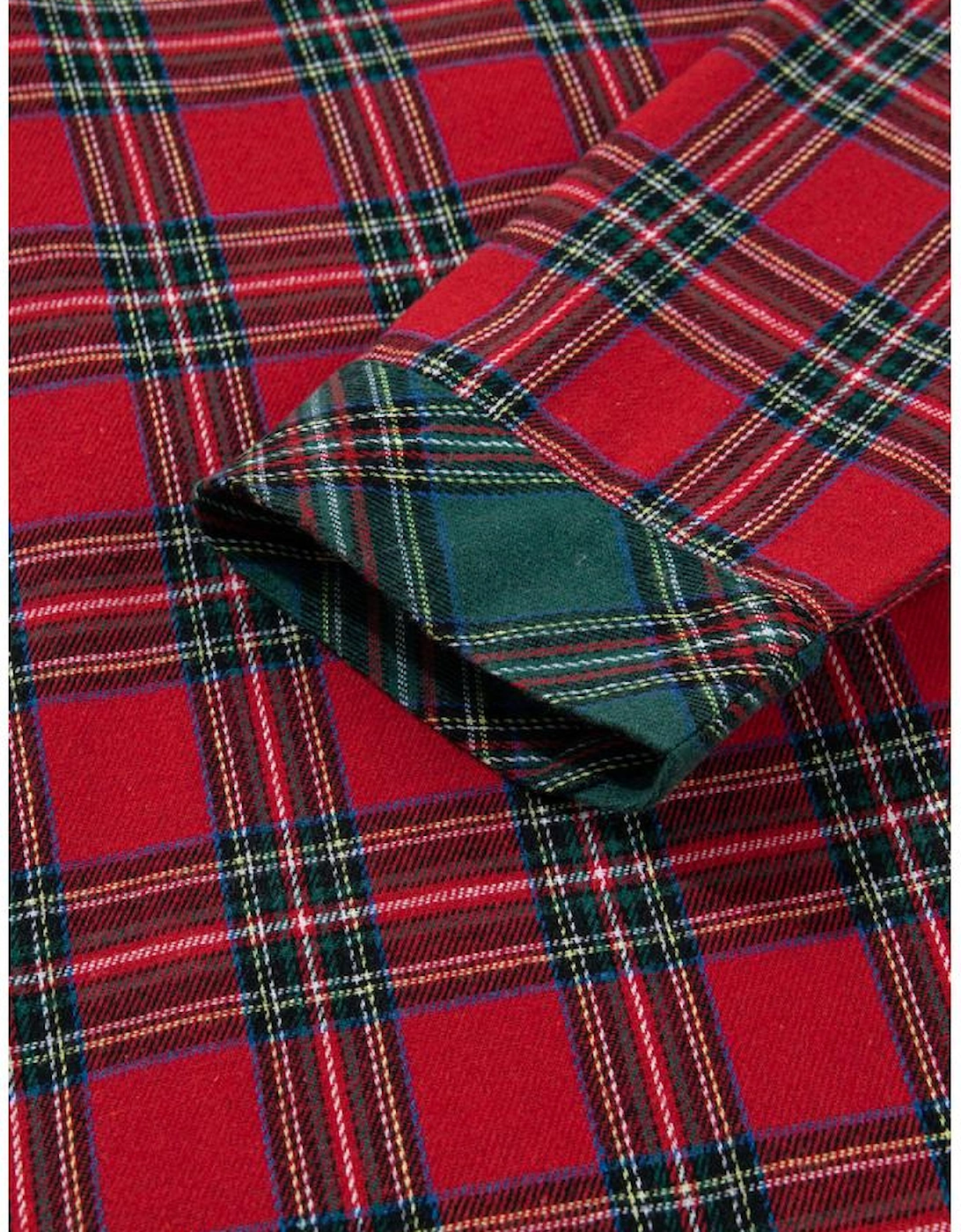 Red Plaid Contrast Patched Christmas Holiday Long Sleeve Shirt and Short 2pcs Pajama Set