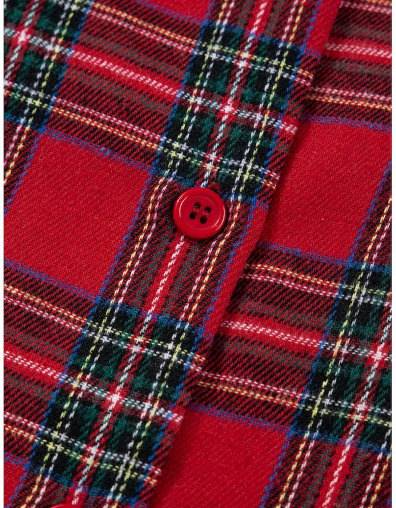 Red Plaid Contrast Patched Christmas Holiday Long Sleeve Shirt and Short 2pcs Pajama Set