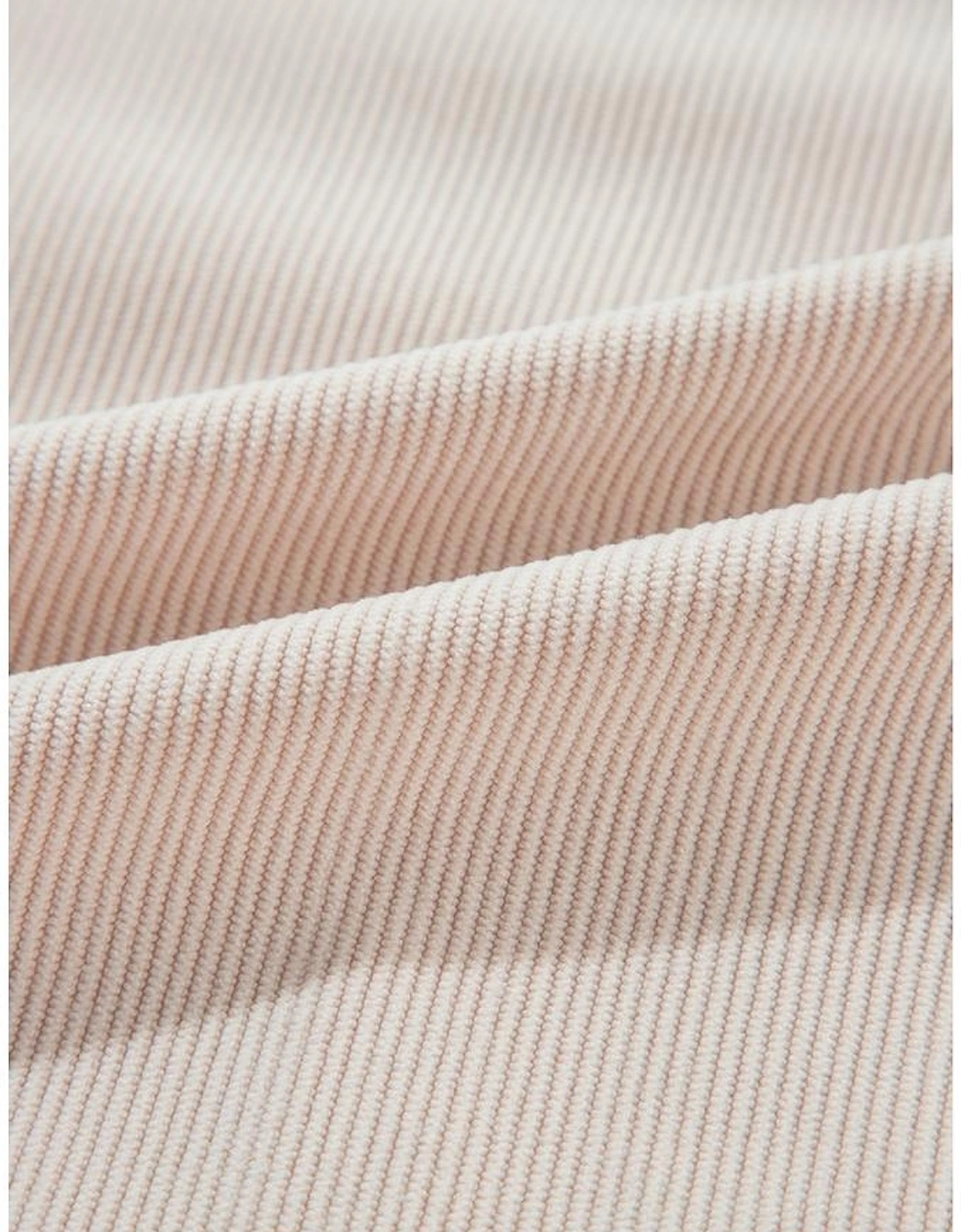 White Corduroy Drawstring Hooded Pocket Zip Up Jacket