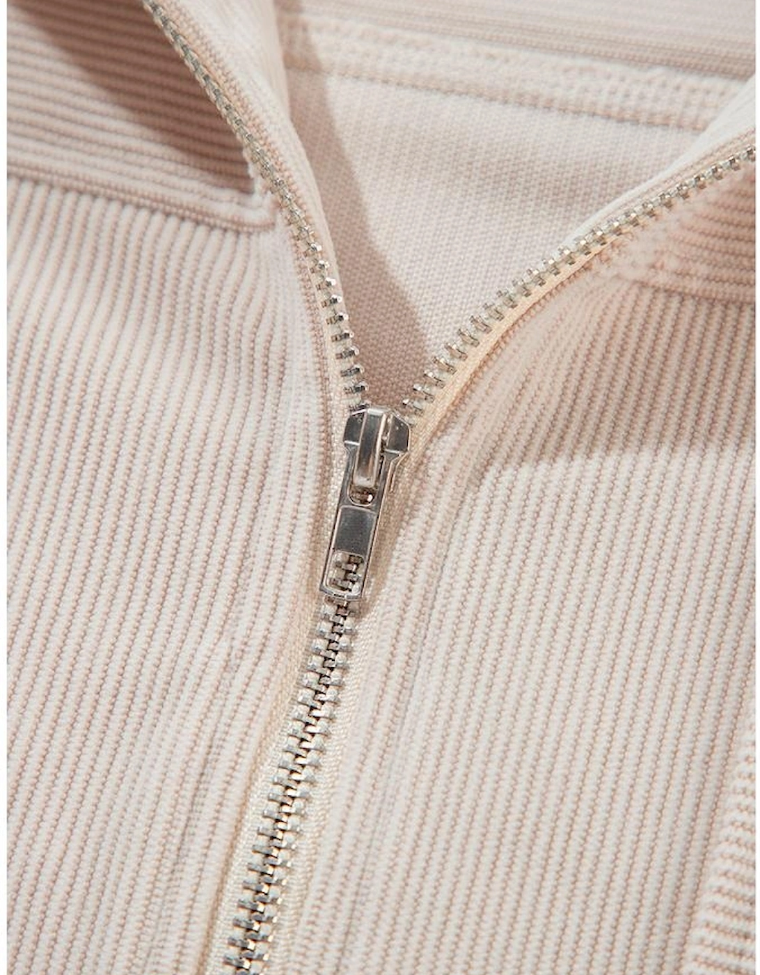 White Corduroy Drawstring Hooded Pocket Zip Up Jacket