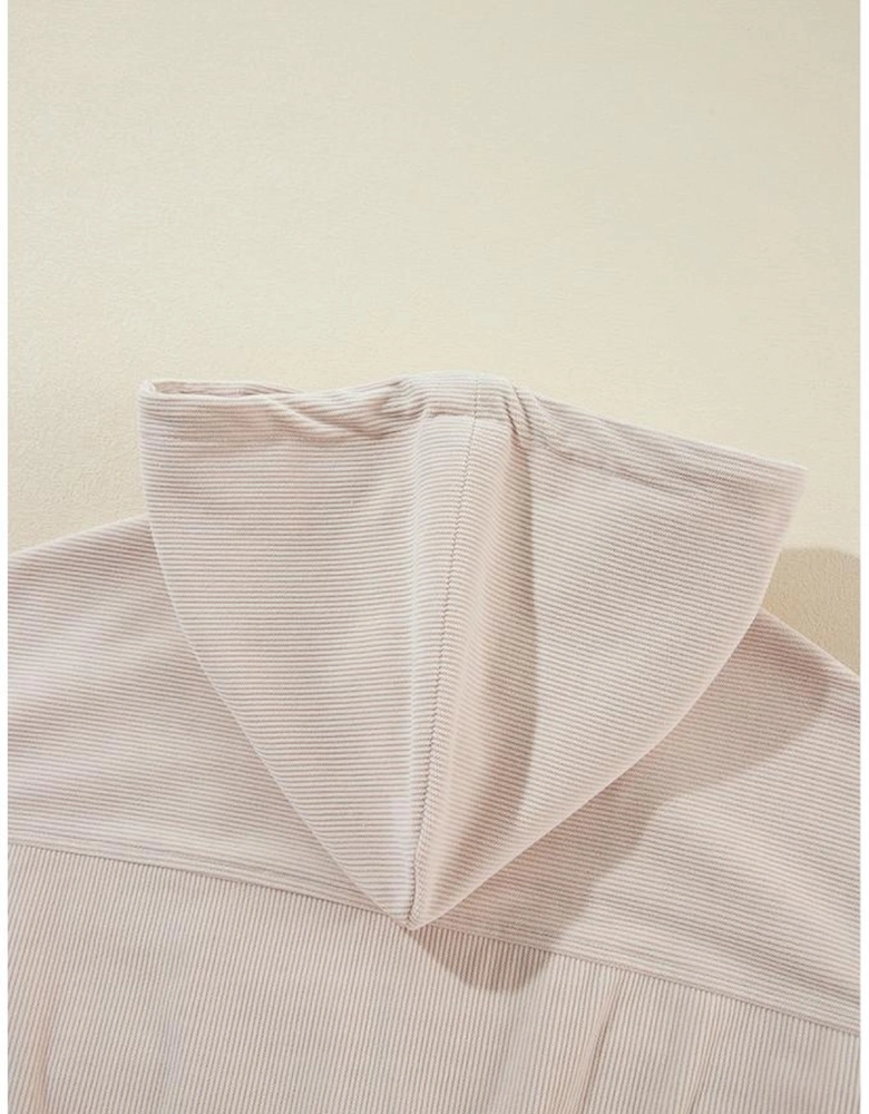 White Corduroy Drawstring Hooded Pocket Zip Up Jacket