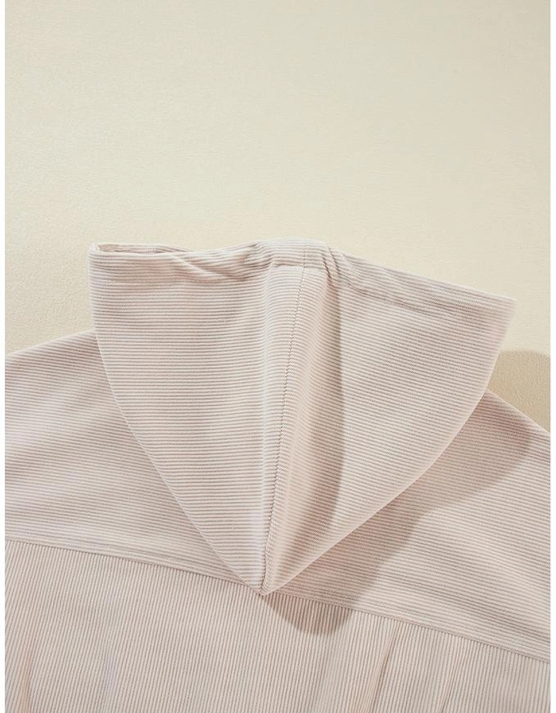 White Corduroy Drawstring Hooded Pocket Zip Up Jacket