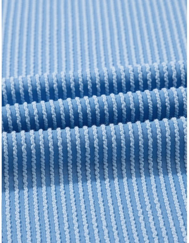 Sky Blue Textured Contrast Trim Round Neck T Shirt