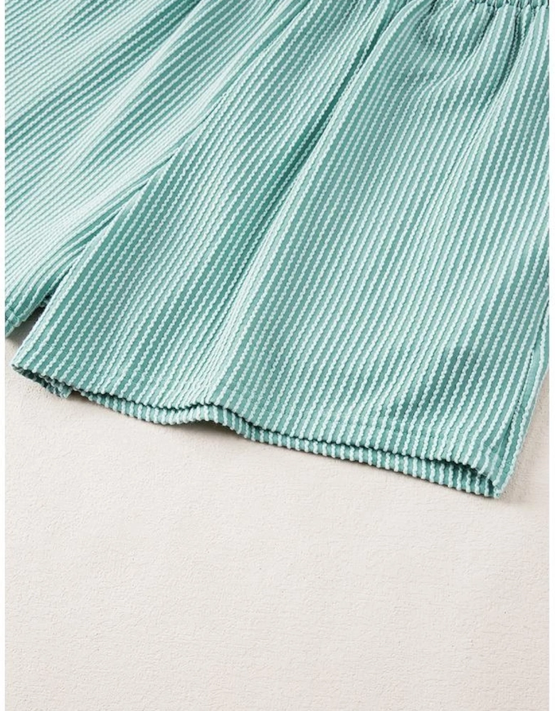 Iceland Blue Ribbed Textured Knit Loose Fit Tee and Shorts Set