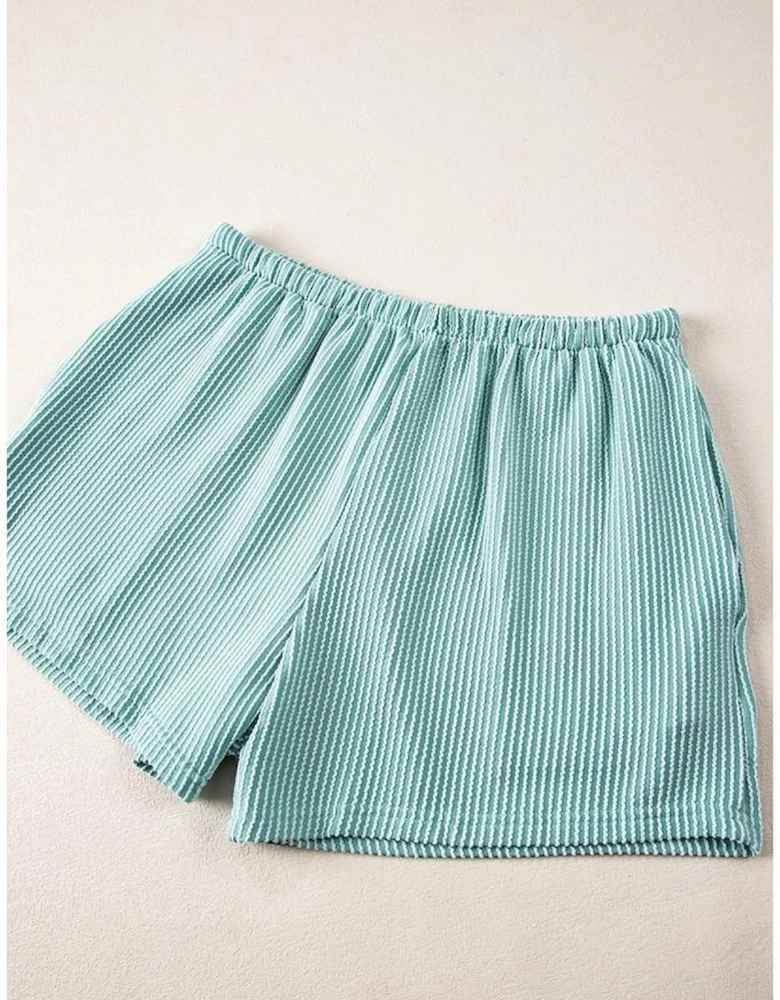 Iceland Blue Ribbed Textured Knit Loose Fit Tee and Shorts Set