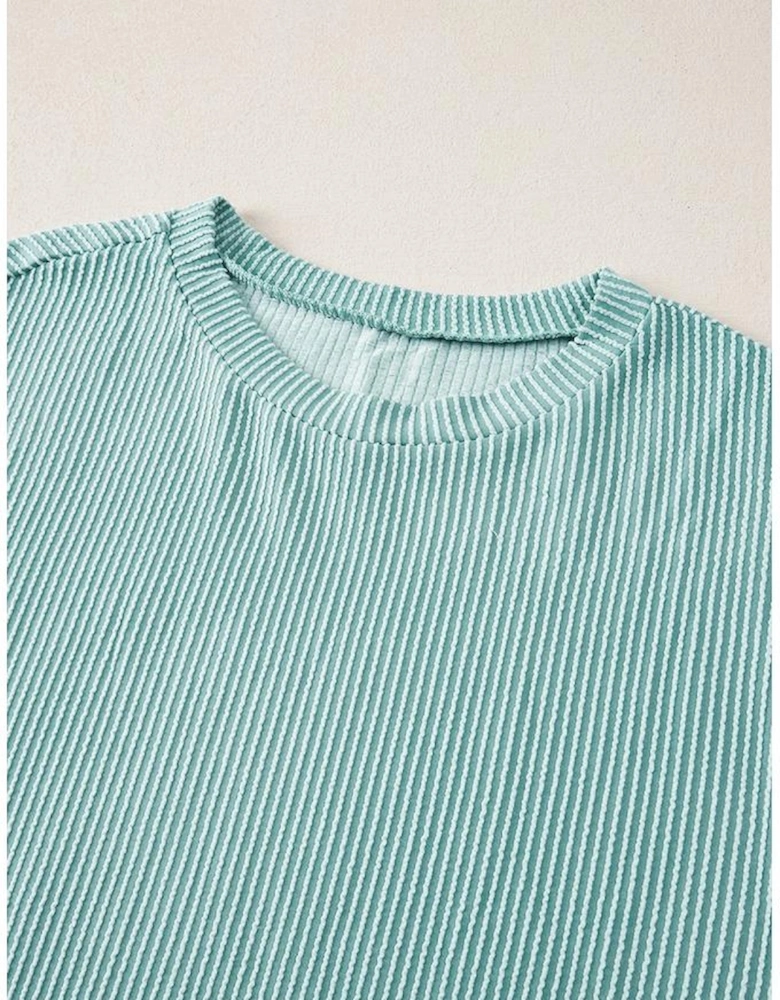 Iceland Blue Ribbed Textured Knit Loose Fit Tee and Shorts Set