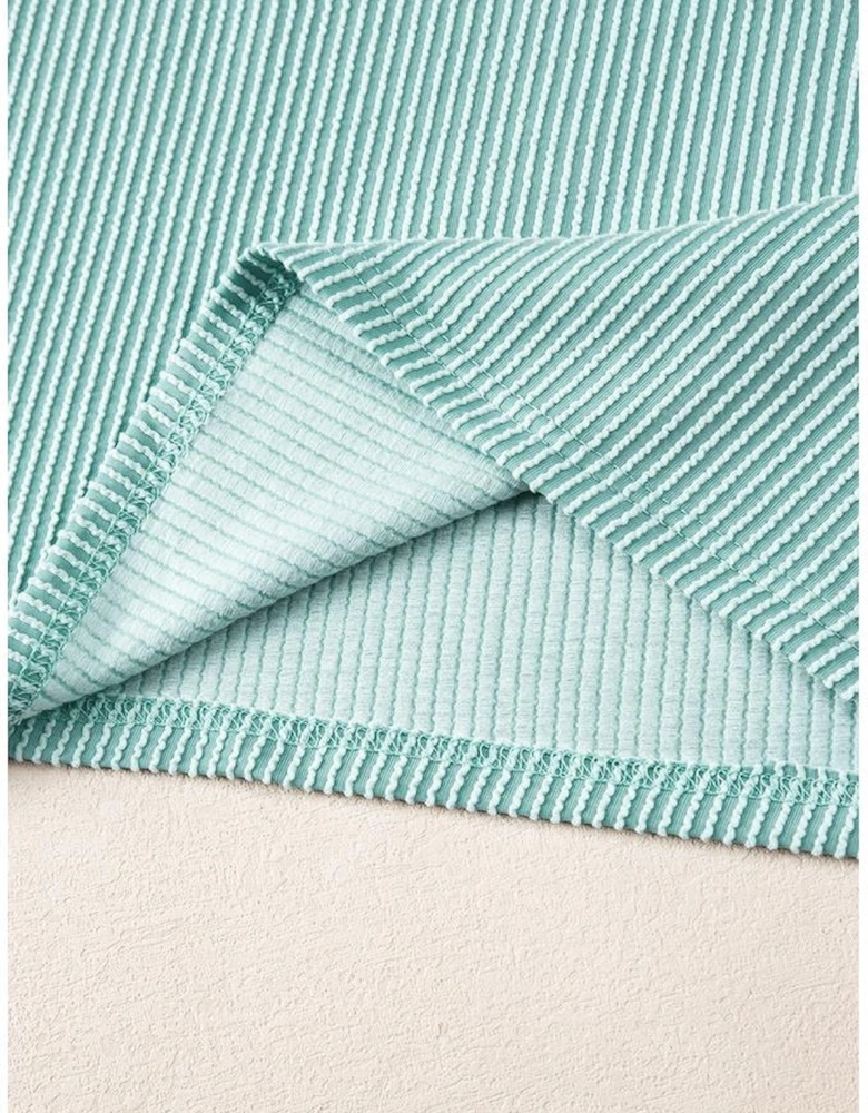 Iceland Blue Ribbed Textured Knit Loose Fit Tee and Shorts Set