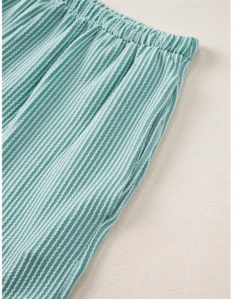 Iceland Blue Ribbed Textured Knit Loose Fit Tee and Shorts Set