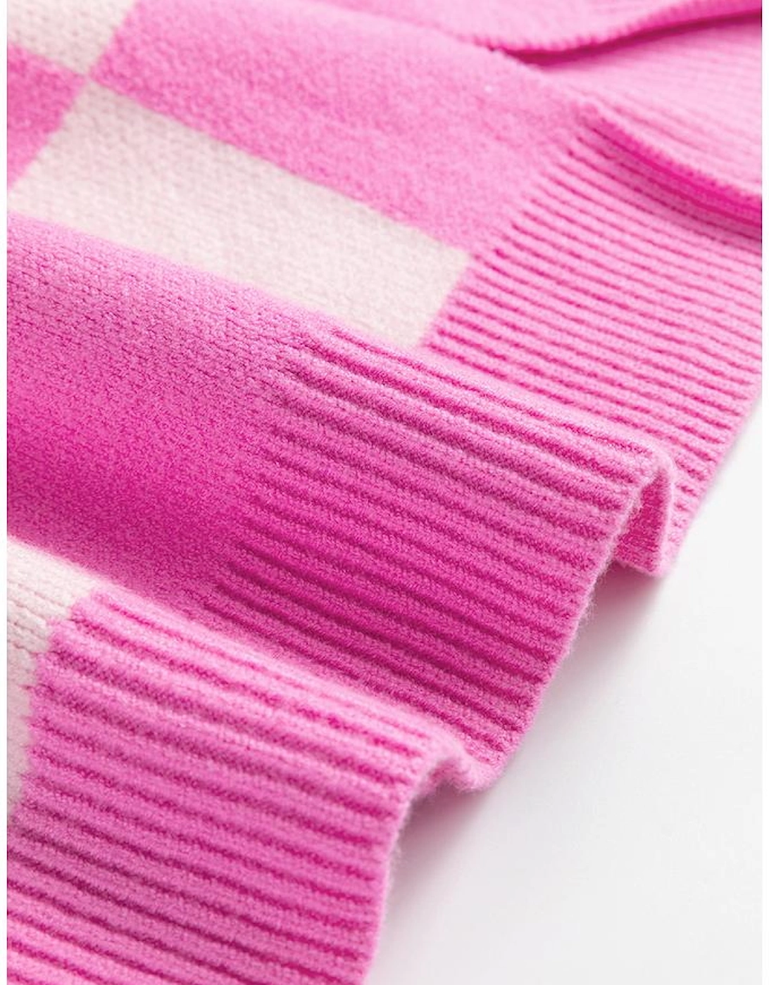 Pink Checkerboard Half Button Collared Drop Shoulder Sweater