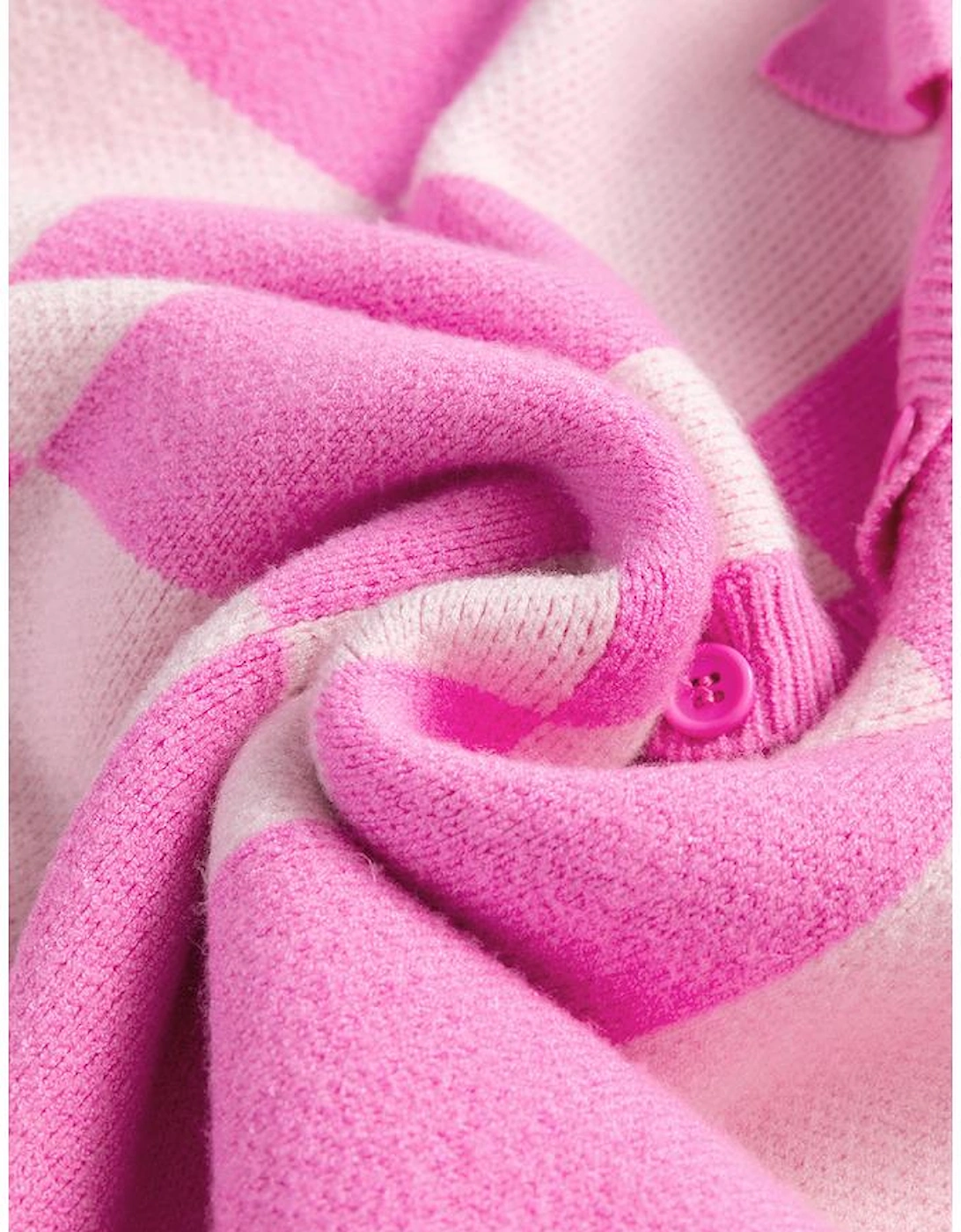 Pink Checkerboard Half Button Collared Drop Shoulder Sweater