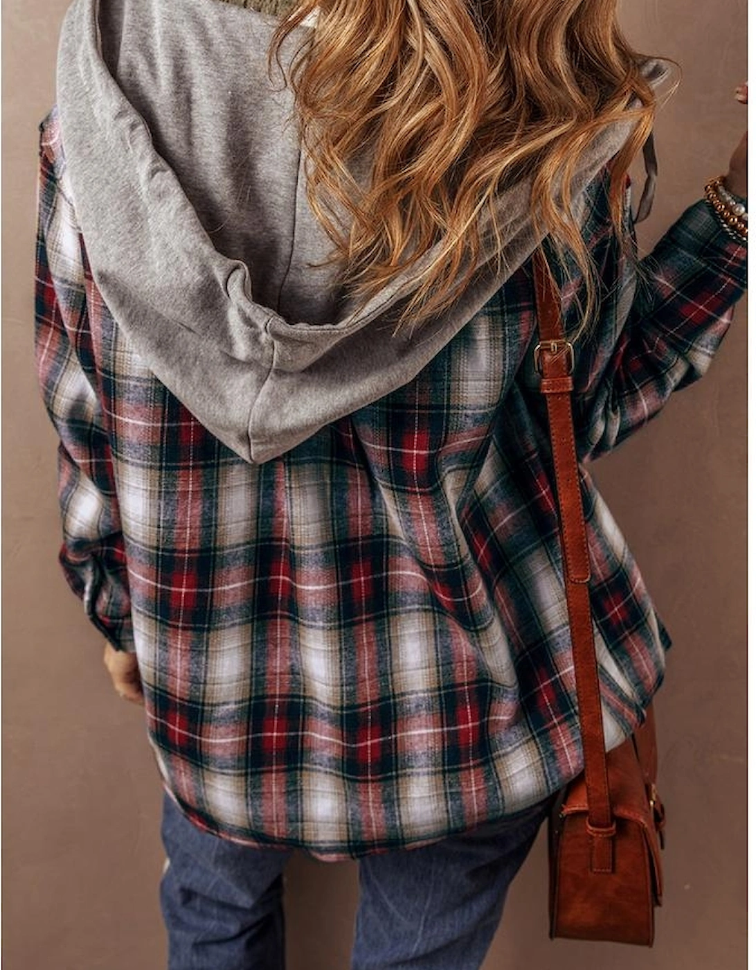 Red Plaid Print Chest Pocket Buttoned Hooded Shacket, 10 of 9