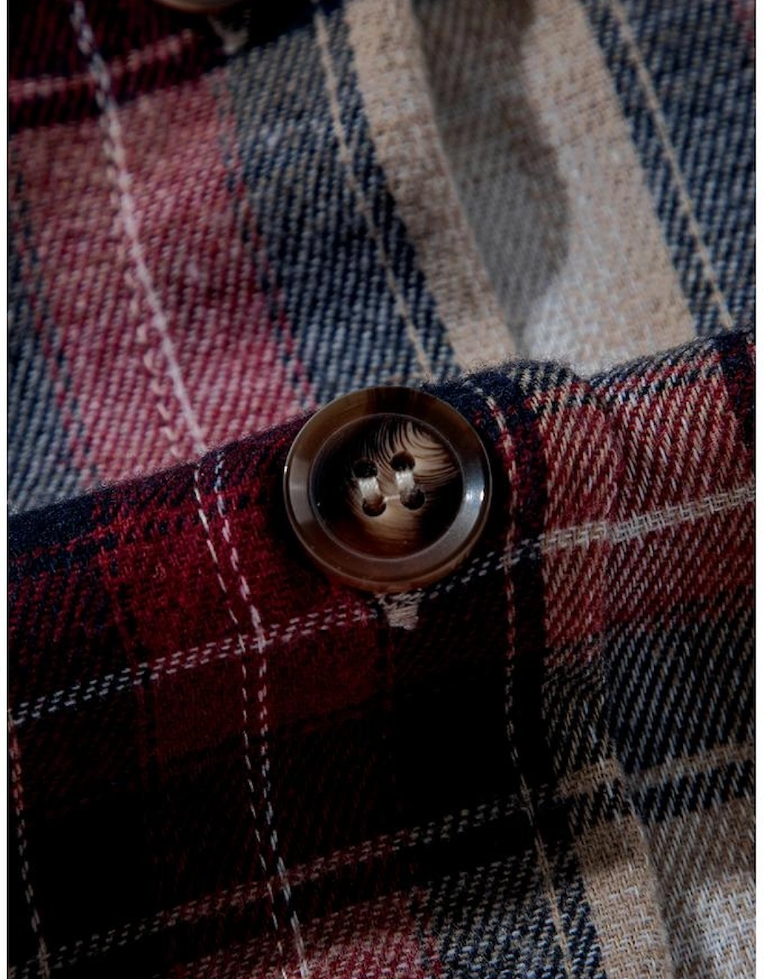 Red Plaid Print Chest Pocket Buttoned Hooded Shacket