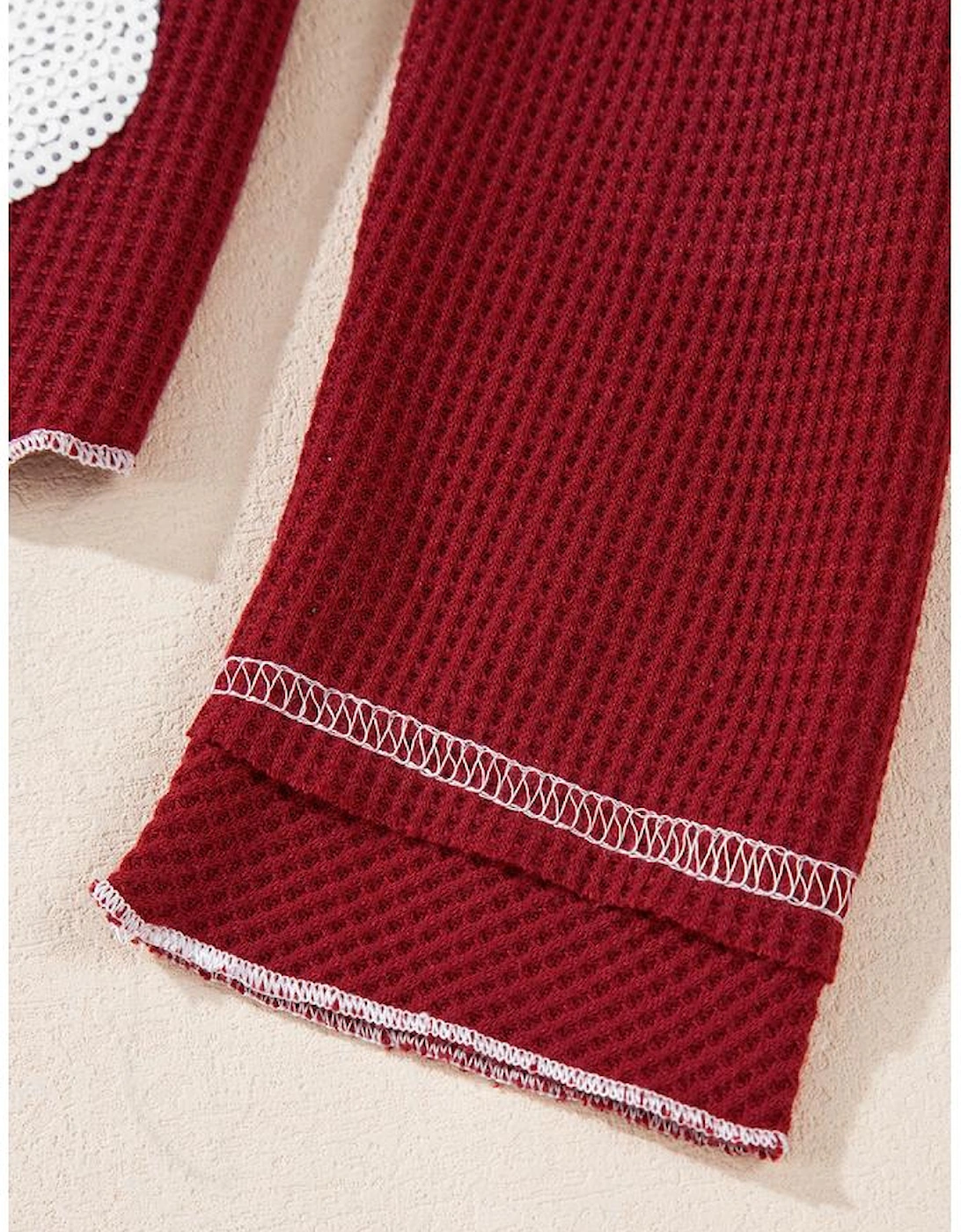 Red Sequin Santa Claus Graphic Textured Long Sleeve Top