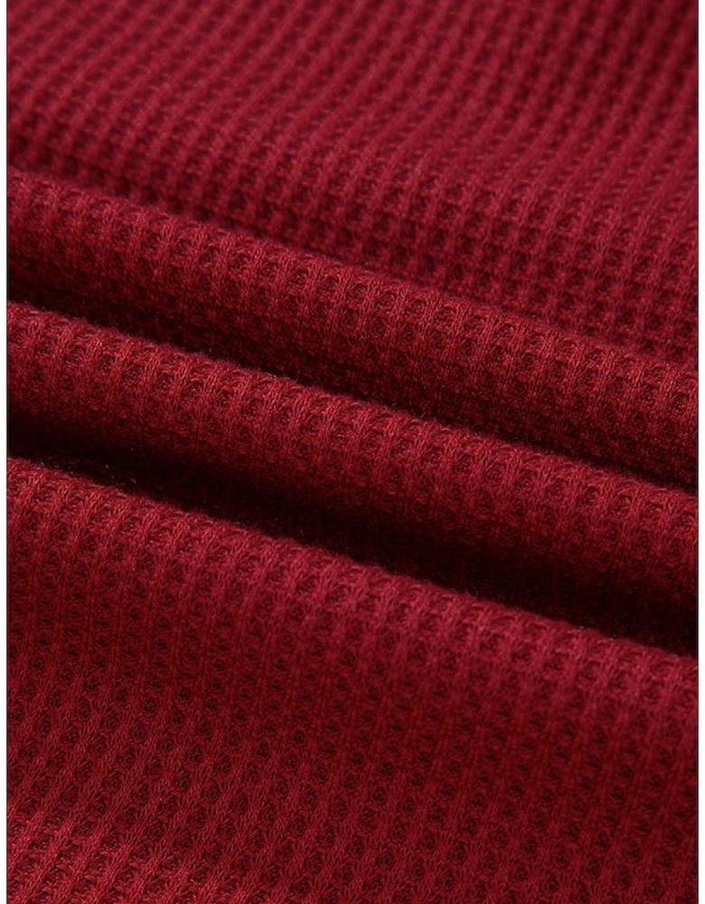 Red Sequin Santa Claus Graphic Textured Long Sleeve Top