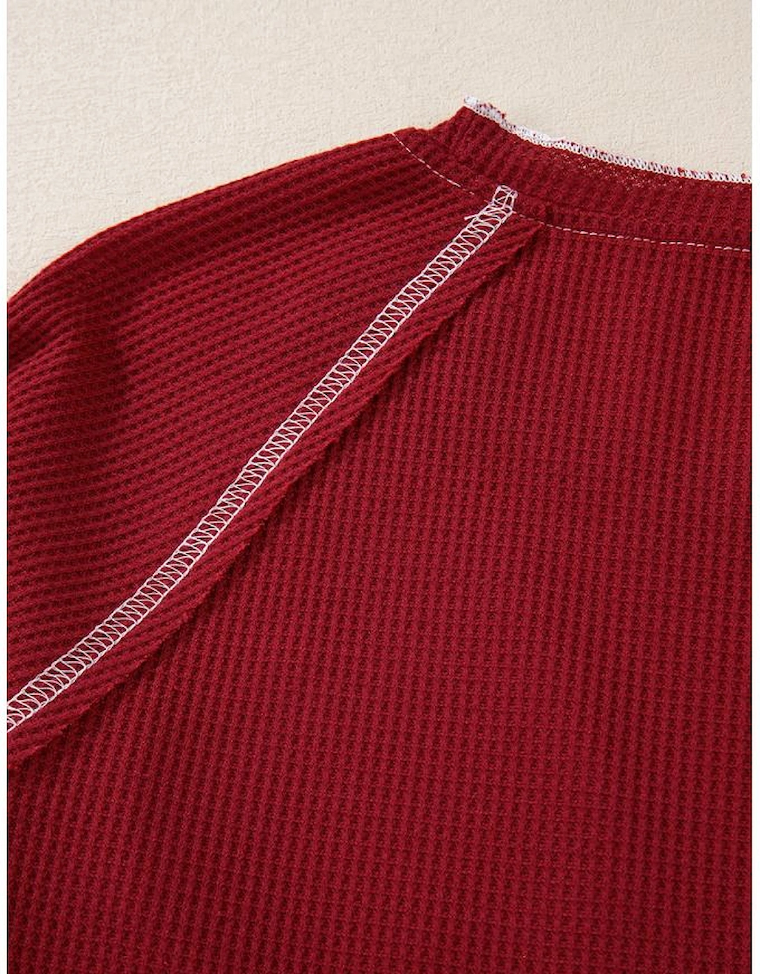 Red Sequin Santa Claus Graphic Textured Long Sleeve Top