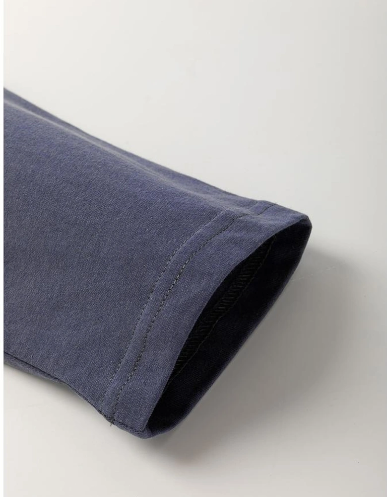 Dark Blue Leopard Colorblock Patchwork Long Sleeve Drop Shoulder Top