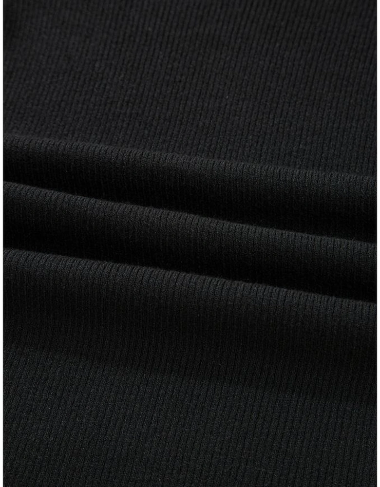 Black Ribbed Knit Cold Shoulder Sweater