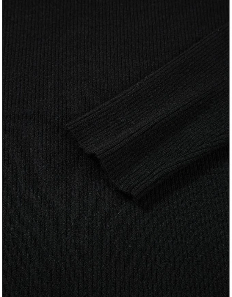 Black Ribbed Knit Cold Shoulder Sweater