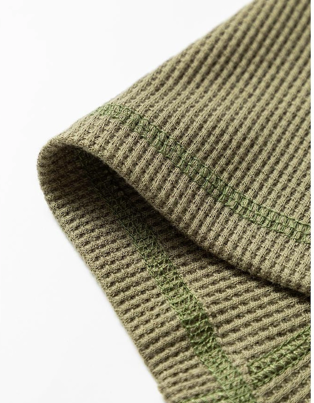 Vineyard Green Color Block Waffle Textured Tunic Henley Top with Slits