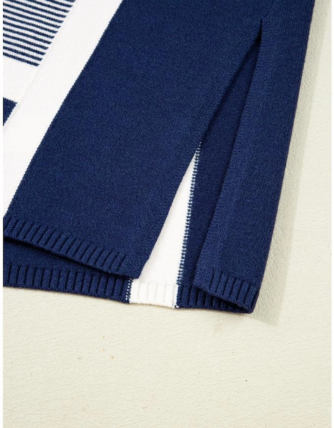 Blue Stripe Color Block Patchwork Dolman Oversize Tunic Sweater