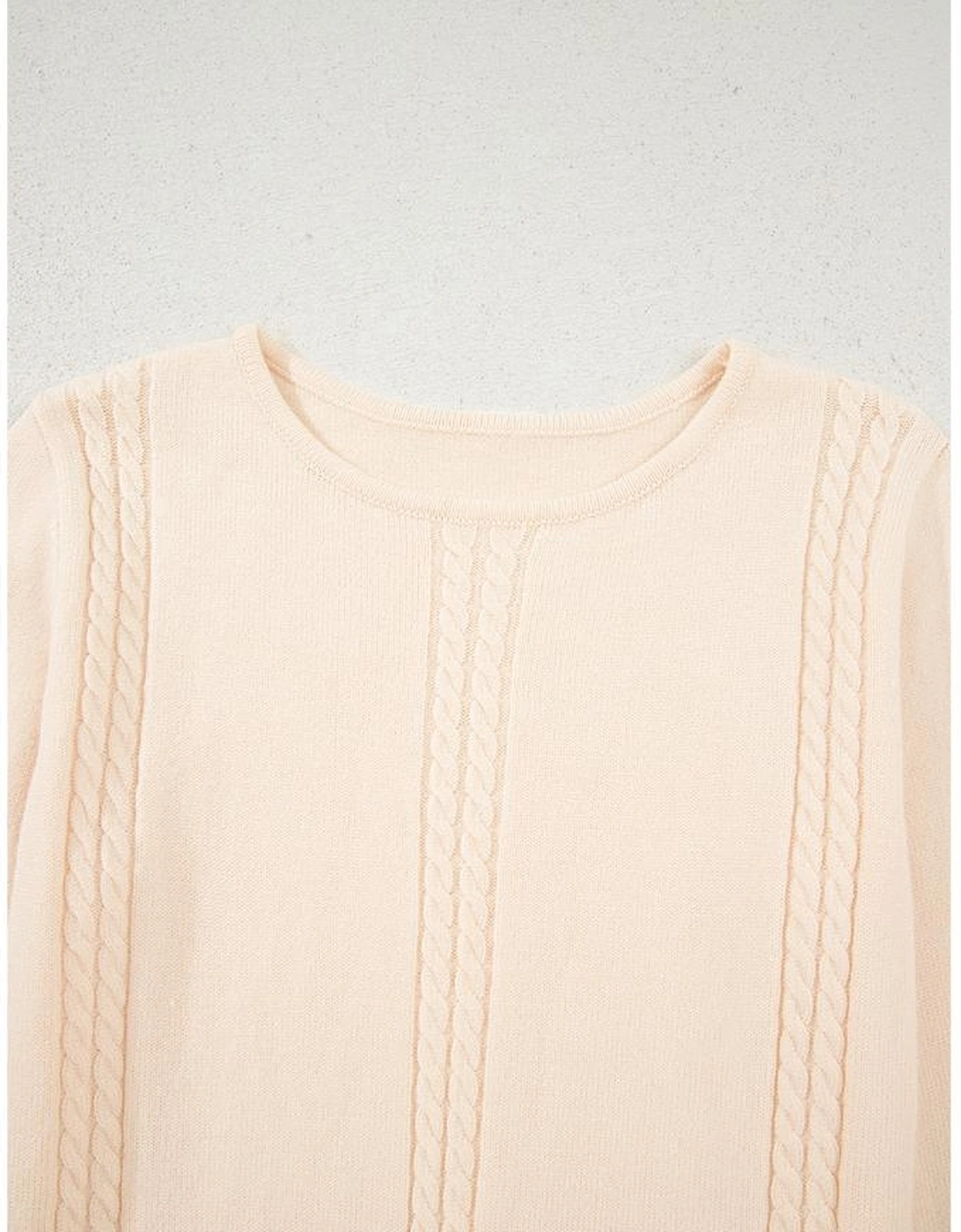 Beige Cable Texture Bohemian Ruffle Hem Patchwork Sweater