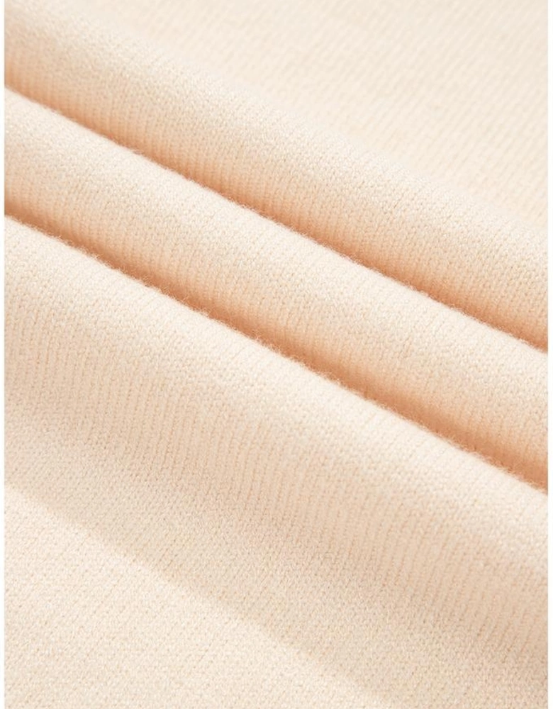 Beige Cable Texture Bohemian Ruffle Hem Patchwork Sweater