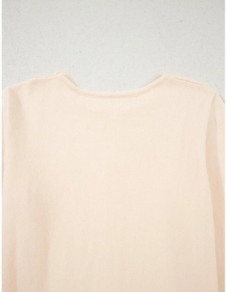 Beige Cable Texture Bohemian Ruffle Hem Patchwork Sweater