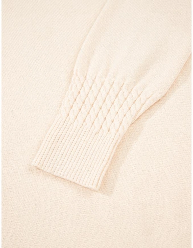 Beige Cable Texture Bohemian Ruffle Hem Patchwork Sweater