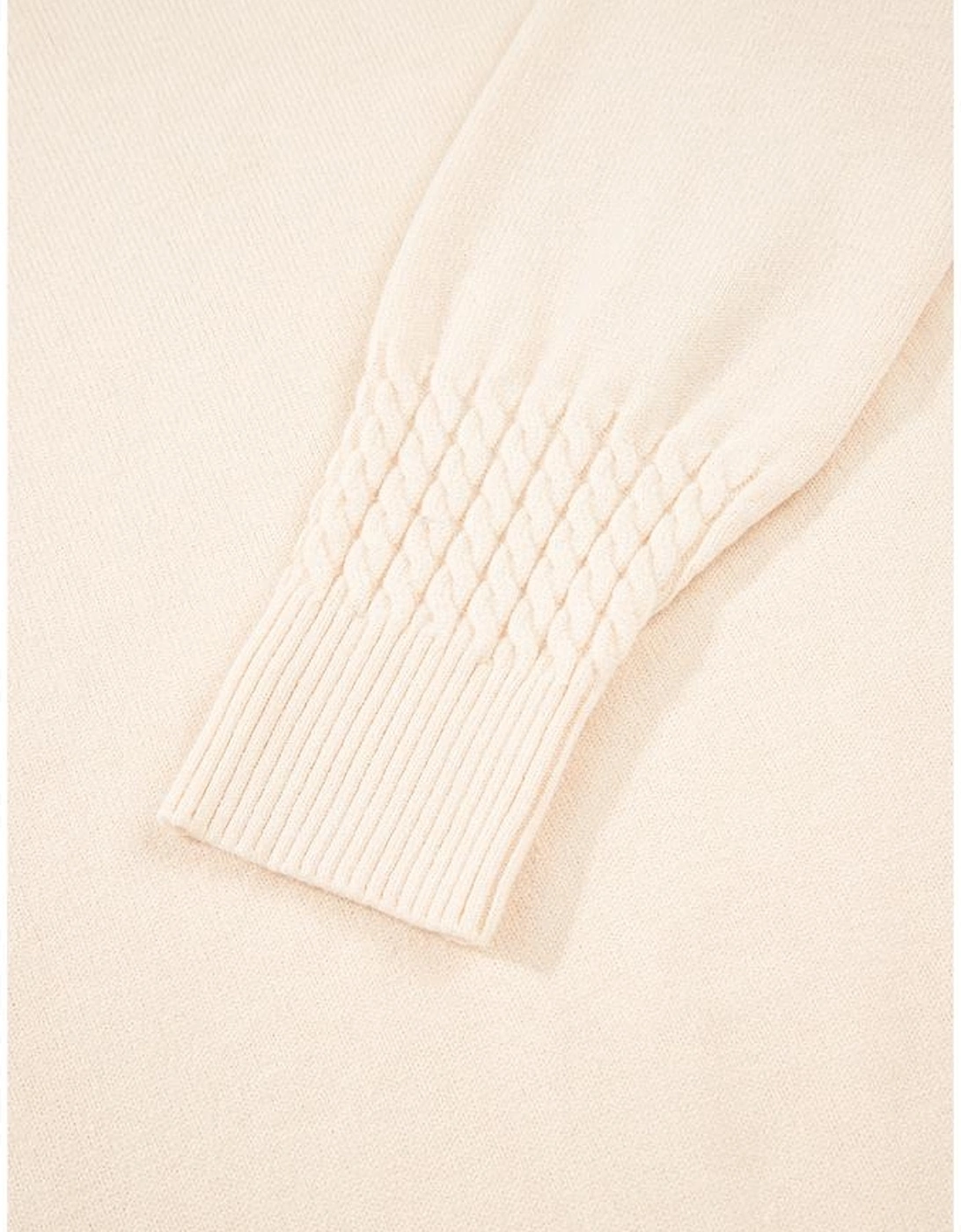 Beige Cable Texture Bohemian Ruffle Hem Patchwork Sweater