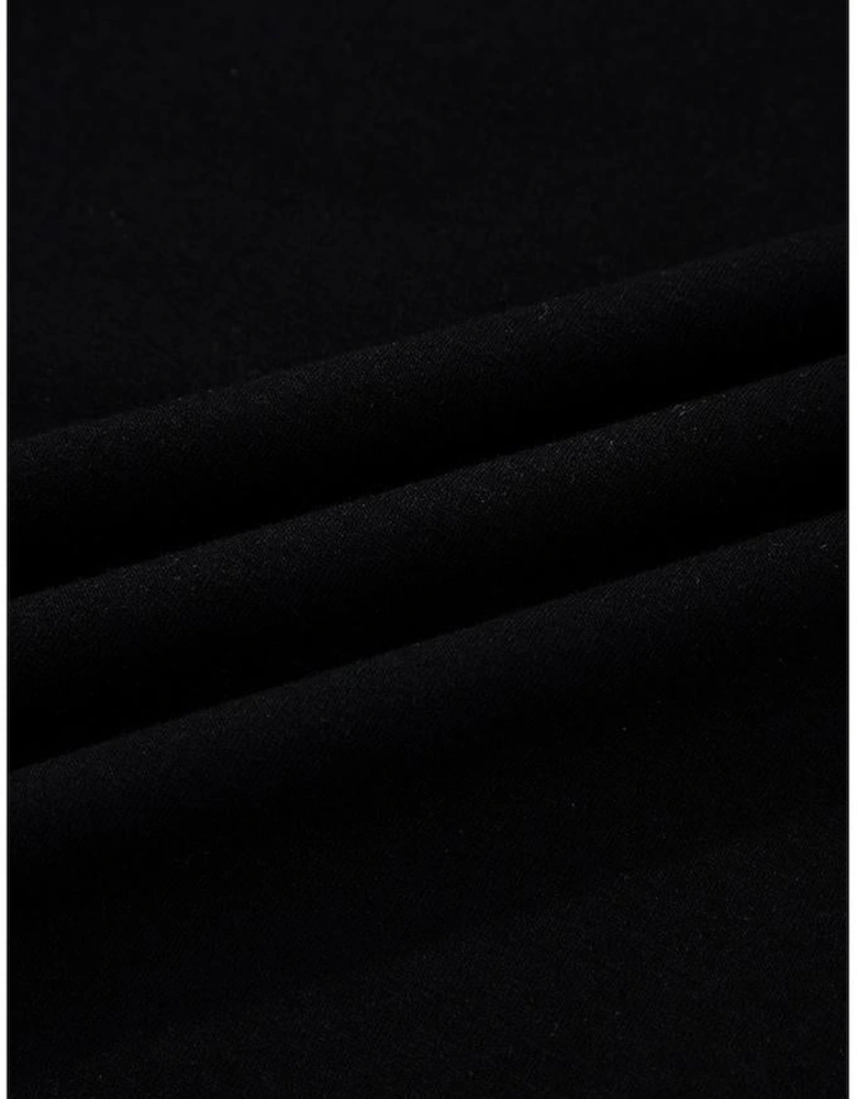 Black Scallop Trim Color Block Long Sleeve Collared Top