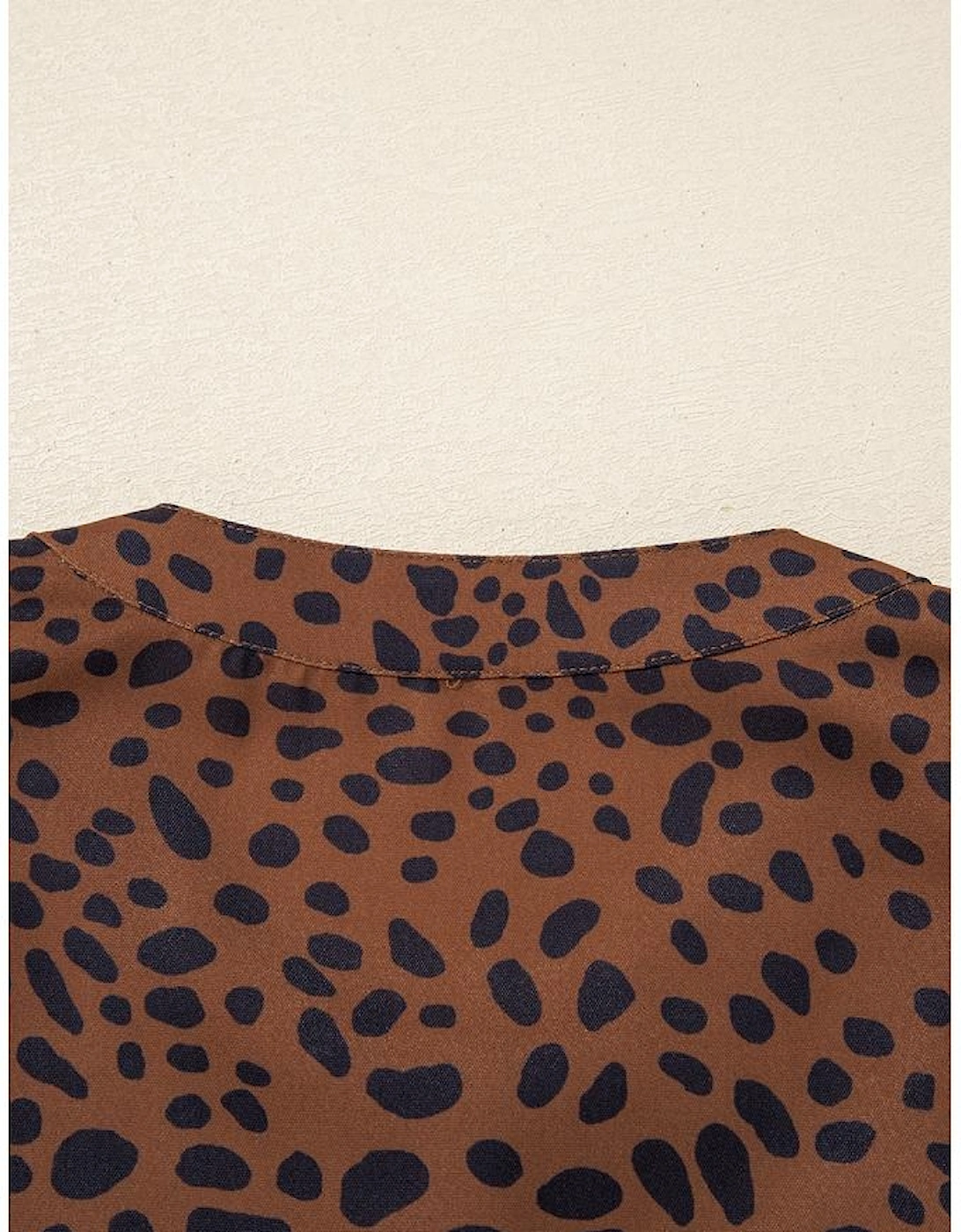 Brown Leopard Print Ruffled Puff Sleeve Blouse
