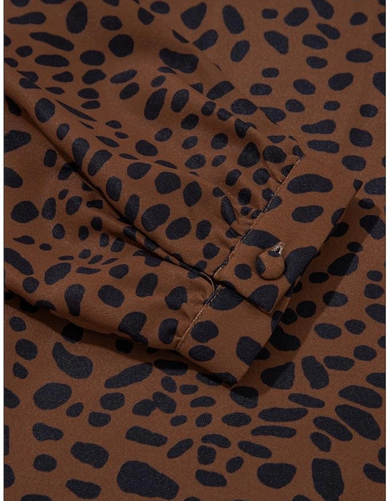 Brown Leopard Print Ruffled Puff Sleeve Blouse