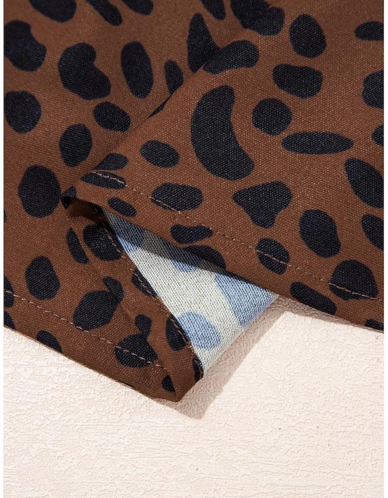 Brown Leopard Print Ruffled Puff Sleeve Blouse