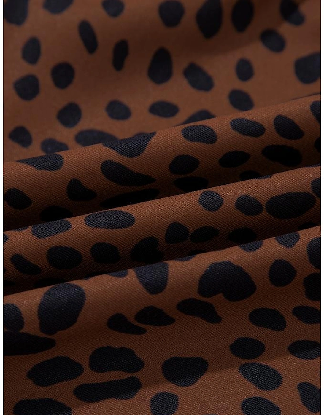 Brown Leopard Print Ruffled Puff Sleeve Blouse