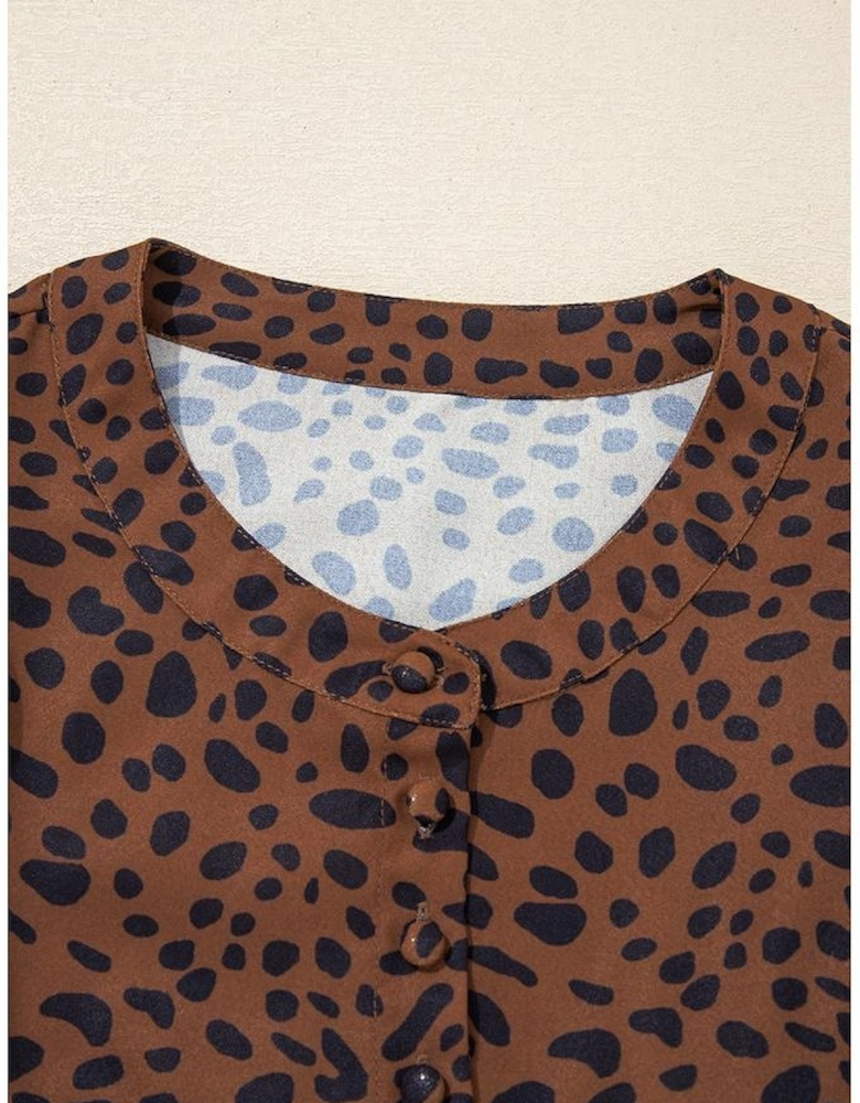 Brown Leopard Print Ruffled Puff Sleeve Blouse
