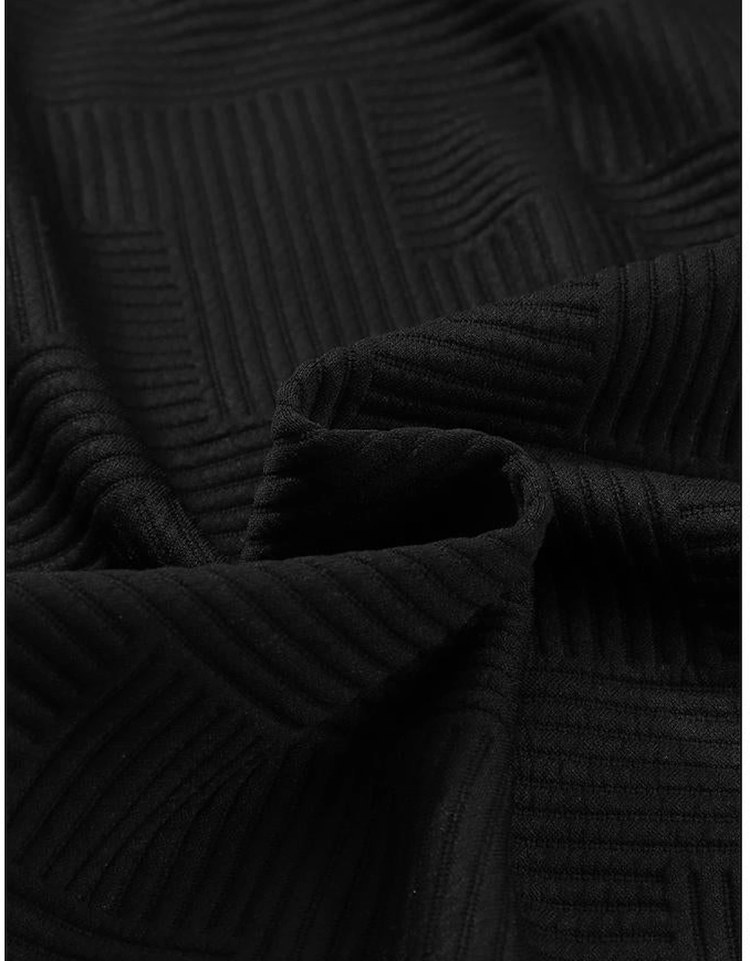 Black Solid Textured Flap Pocket Buttoned Shacket