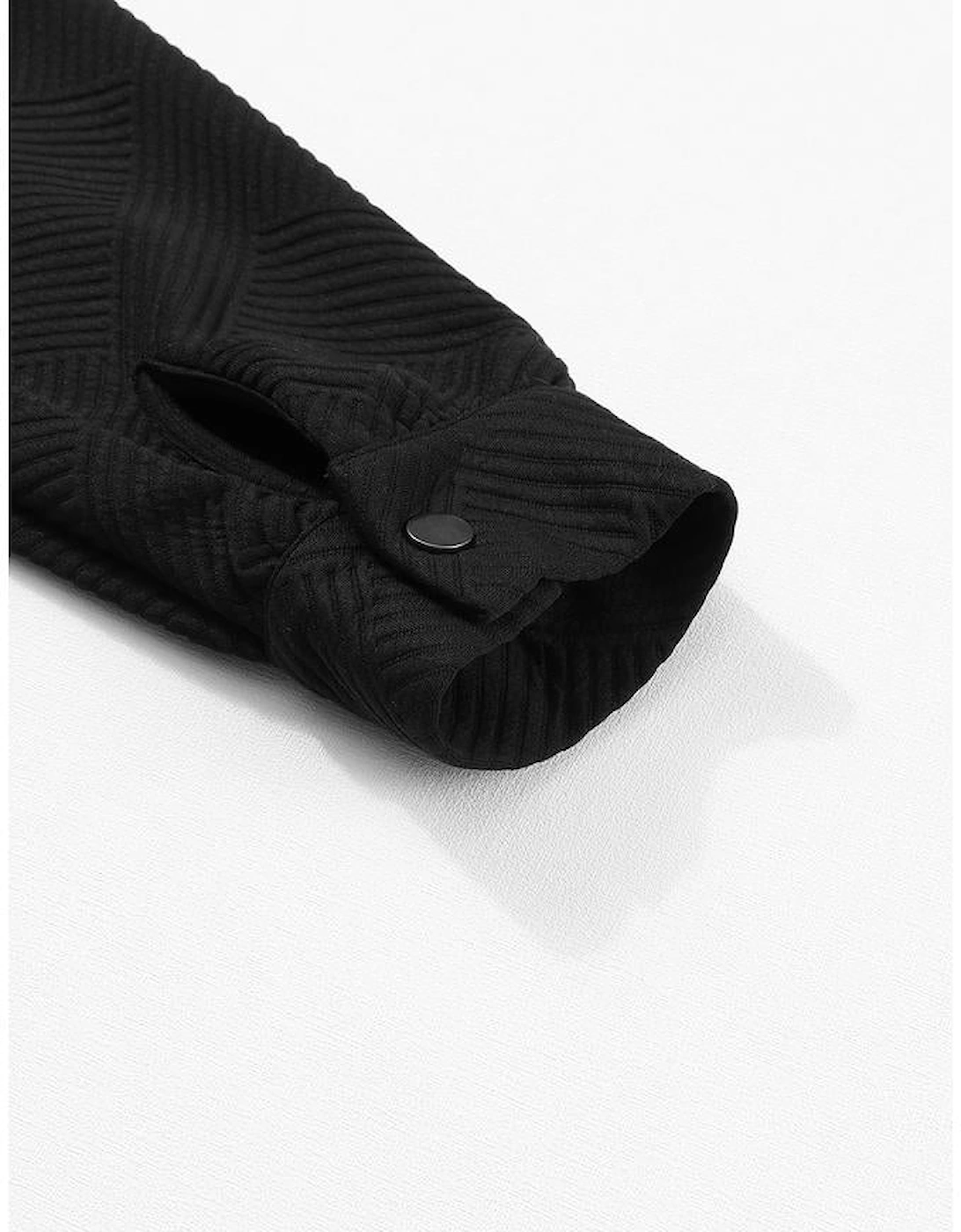 Black Solid Textured Flap Pocket Buttoned Shacket