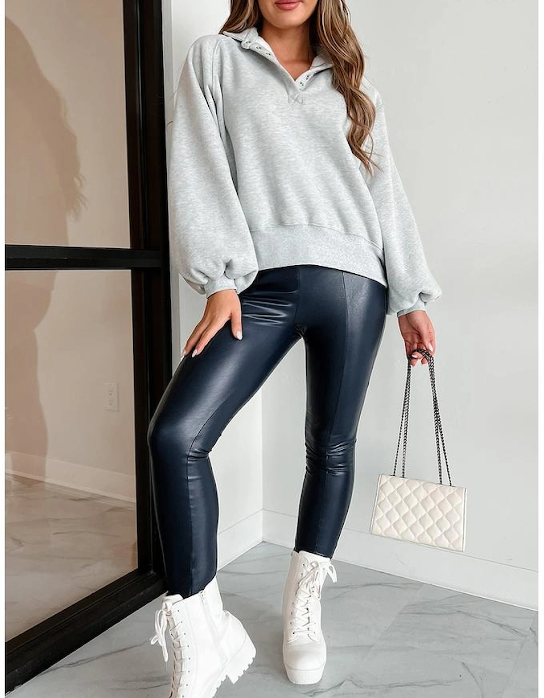 Black Faux Leather Seamed Leg High Waist Leggings