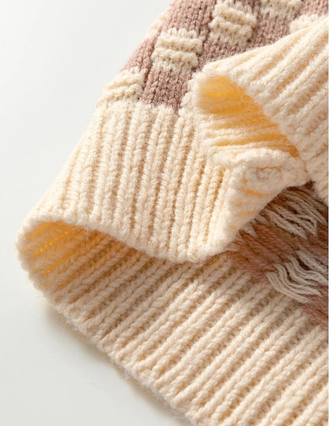 Khaki Stripe Checkerboard Drop Shoulder Balloon Sleeve Sweater