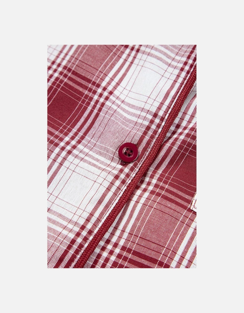 Red Retro Plaid Long Sleeve Shirt Drawstring Shorts 2pcs Lounge Set